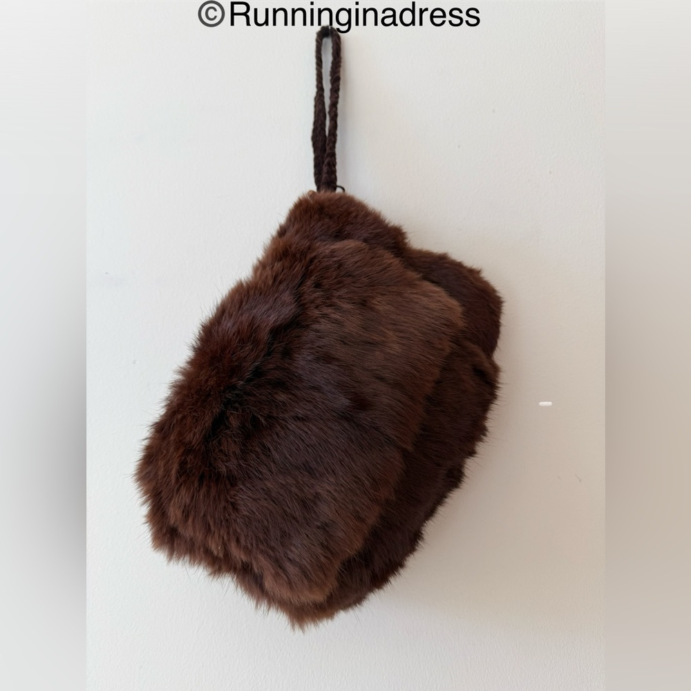 Vintage 1940s Chocolate Mink Fur Muff Purse Hand Warmer & Handbag Combo